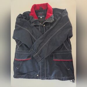 R&R Sport Vintage Womens Navy Jacket Shell W Corduroy Collar 24in P2P